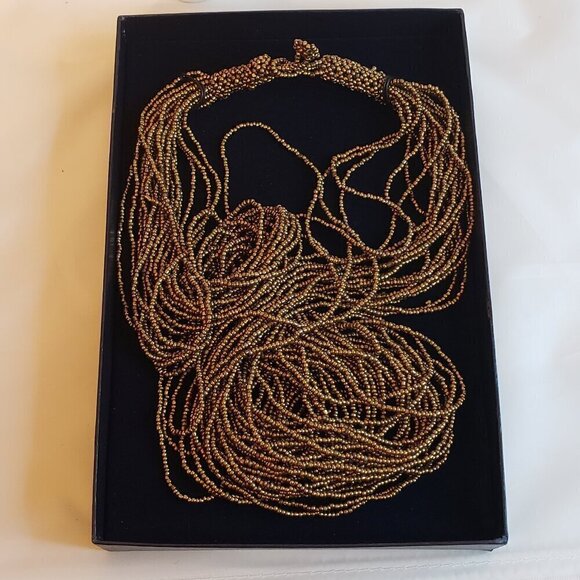 Handmade Multistrand Coppertone Beaded Necklace, 36 inches - Picture 5 of 7